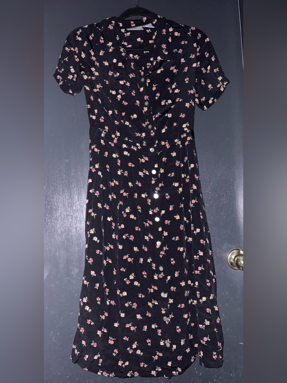 VTG Liz Claiborne Black Floral Button-Front Dress